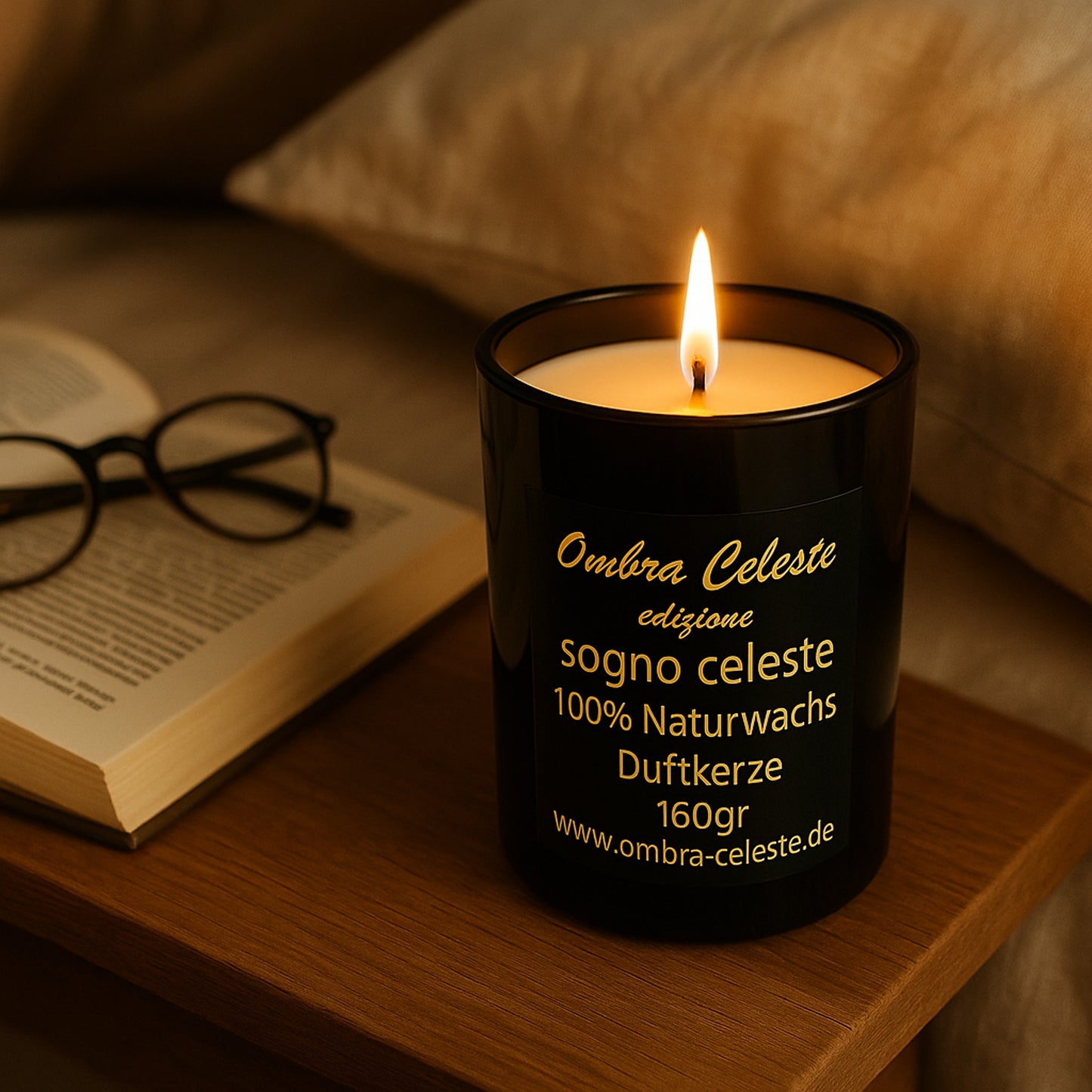 Sogno Celeste von Ombra Celeste - Duftkerze für Abendrituale mit Orange, Zimt und Eukalyptus im edlen Design.
