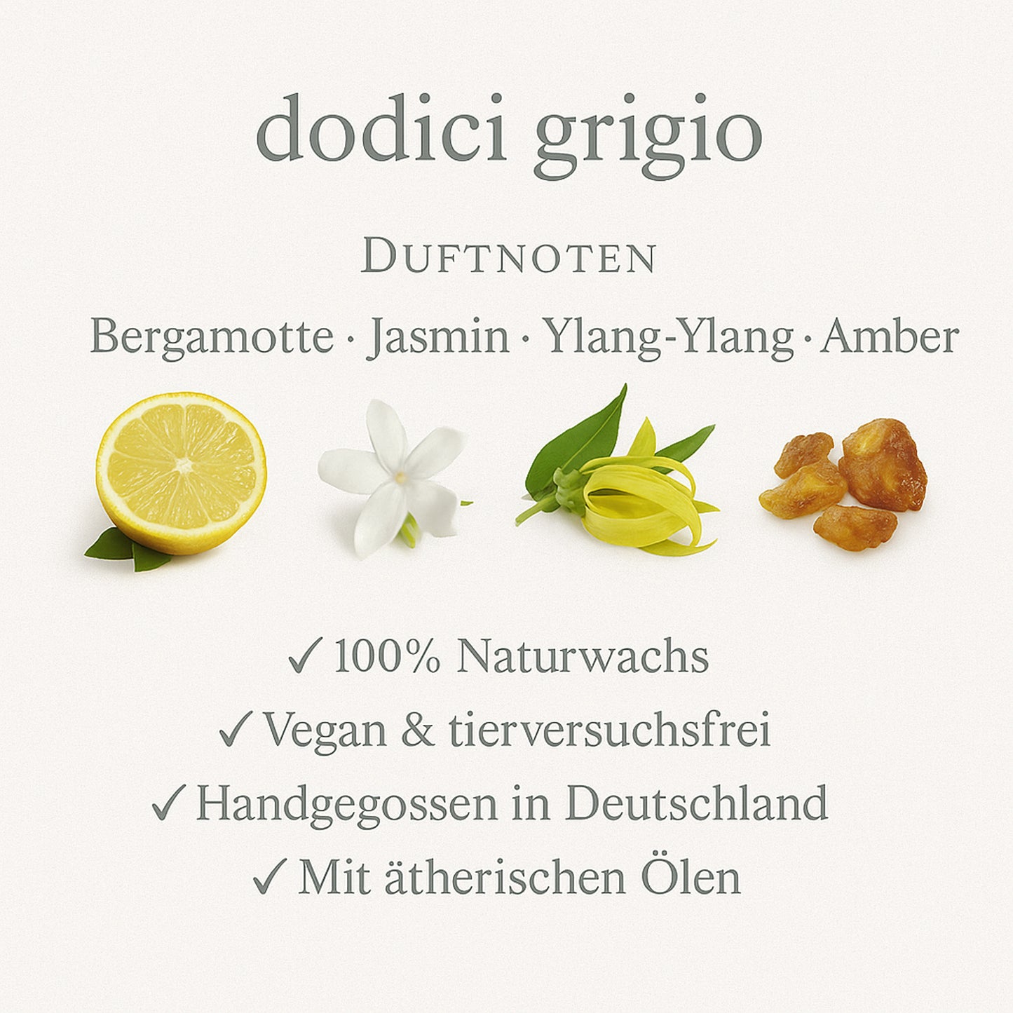 „dodici grigio Duftkerze Infobild – 100 % Naturwachs, vegan, plastikfrei, handgegossen – Ombra Celeste Duftkerze aus Deutschland mit ätherischen Ölen“