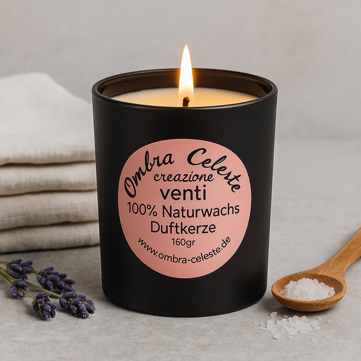 Ombra Celeste creazione venti 160 Duftkerze handgefertigt 100% Naturwachs & Vegan Zitrus, Minze, Patschouli, Lavendel, Zedernholz