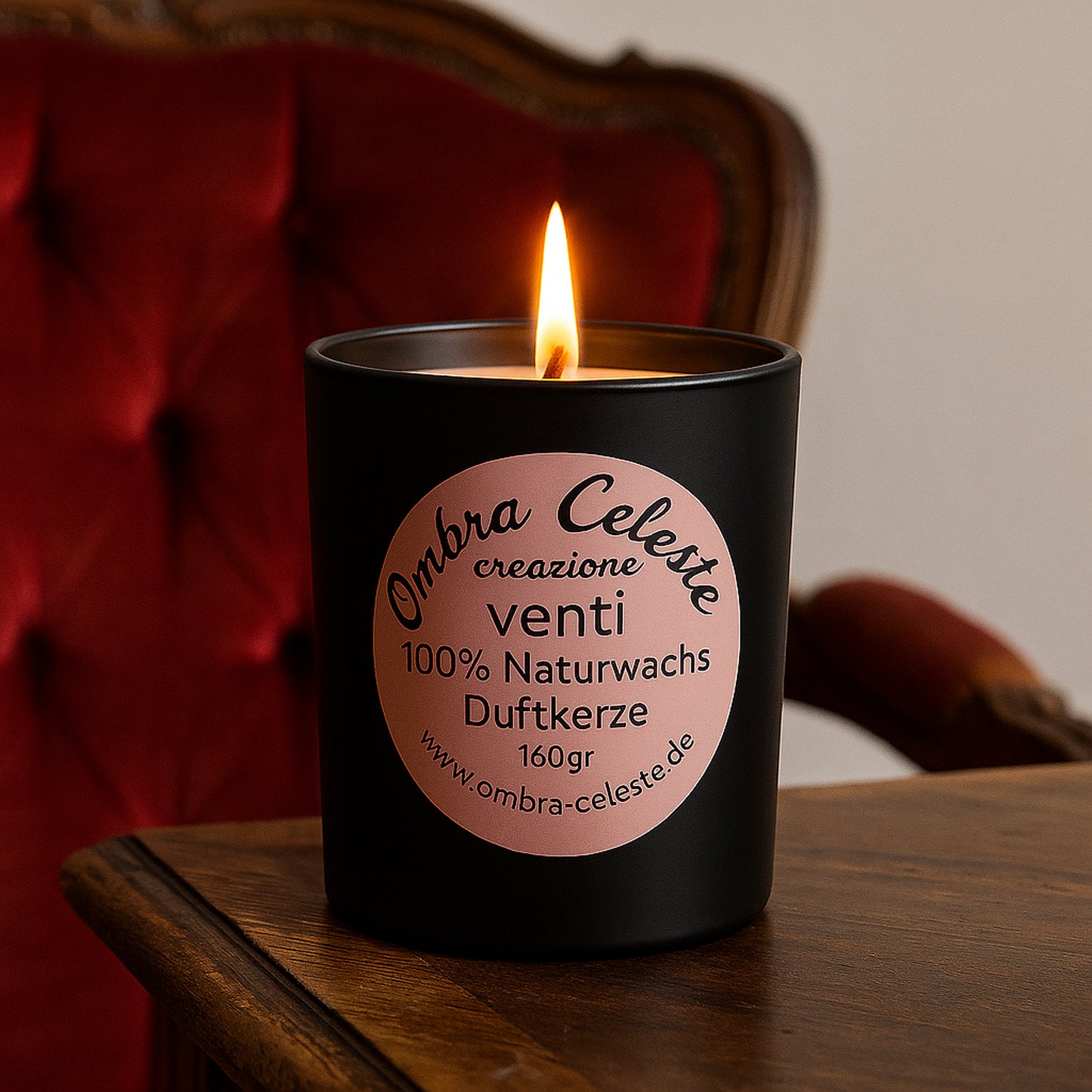 Detailansicht der venti Sojawachskerze - Ombra Celeste Duftkerze mit ätherischen Ölen.