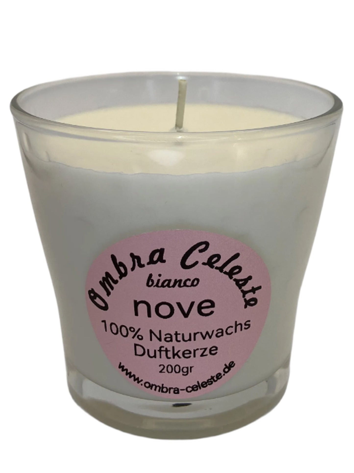 Weiße Duftkerze Ombra Celeste nove bianco – 200g Naturwachs, vegan & handgegossen – mit Eukalyptus, Orange und Zimt