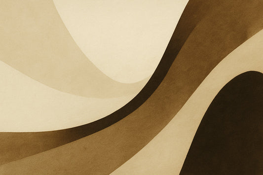 Abstrakte, warme Beige- und Sandtöne mit weichen, fließenden Linien, die sich wie eine ruhige Bewegung durch die Fläche ziehen. Minimalistisch, organisch und erinnert an den sanften Rhythmus eines Weges.