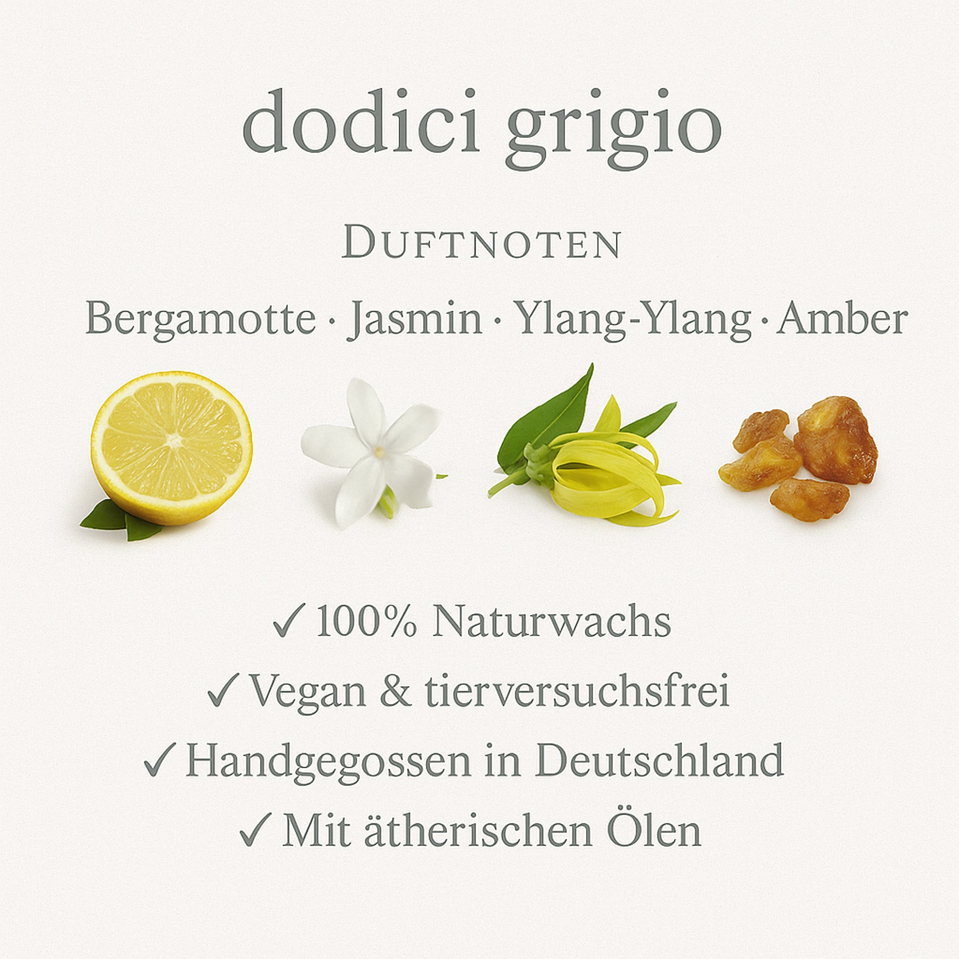 „dodici grigio Duftkerze Infobild – 100 % Naturwachs, vegan, plastikfrei, handgegossen – Ombra Celeste Duftkerze aus Deutschland mit ätherischen Ölen“