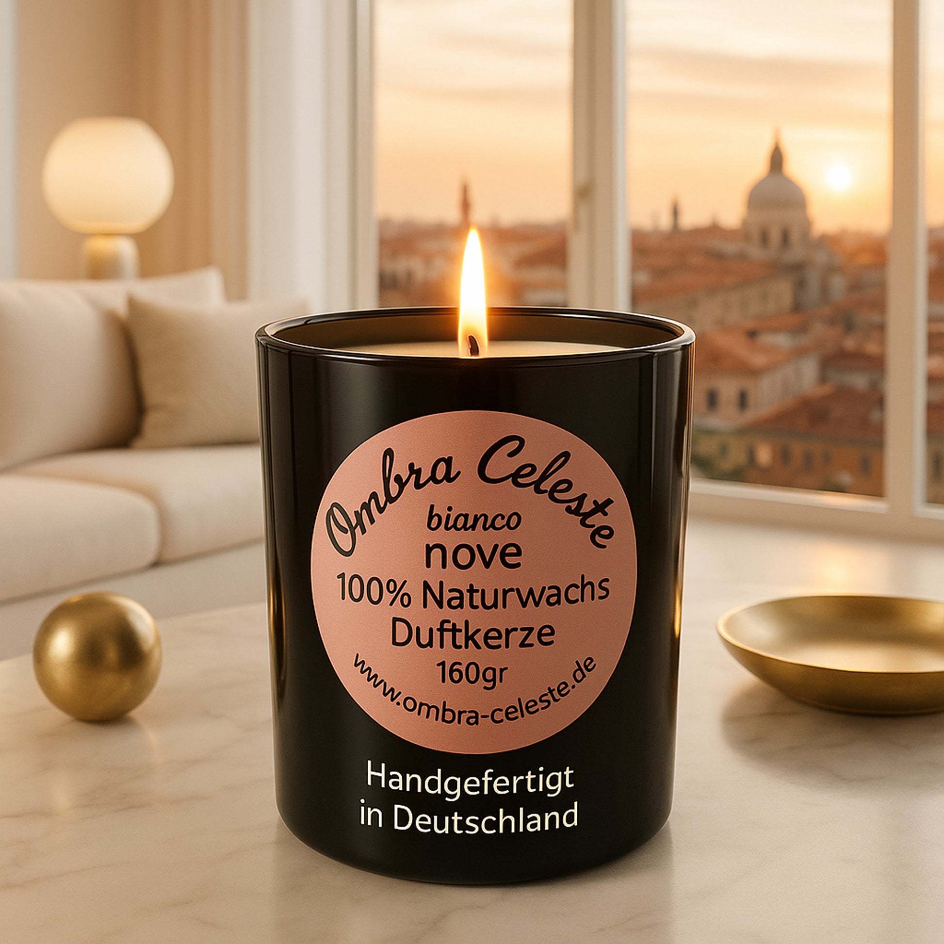 Ombra Celeste Duftkerze nove – 160g Sojawachs mit Eukalyptus, Orange & Zimt