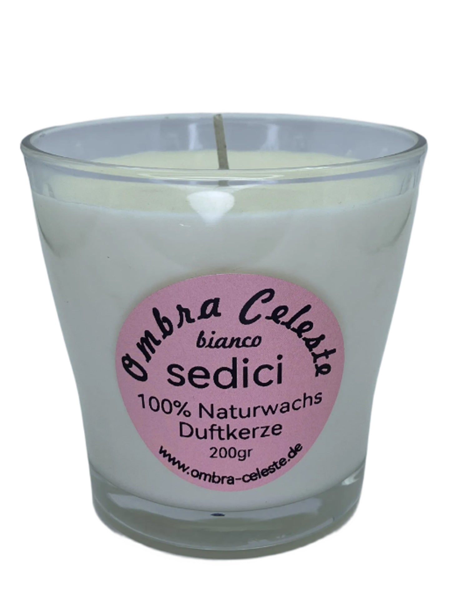 Naturwachs-Duftkerze Ombra Celeste sedici bianco im 200g Glas – Limette, Mandarine und Basilikum – handgegossen und vegan