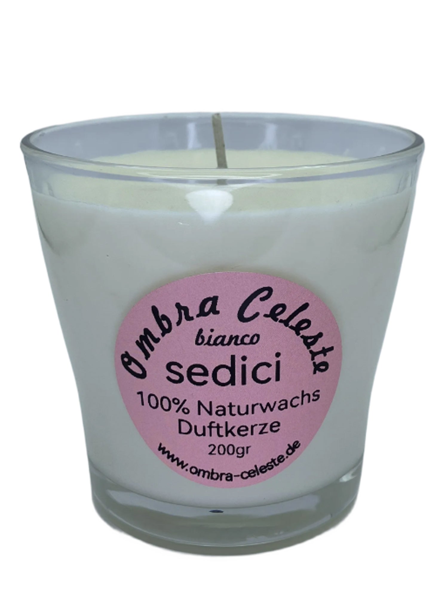 Naturwachs-Duftkerze Ombra Celeste sedici bianco im 200g Glas – Limette, Mandarine und Basilikum – handgegossen und vegan