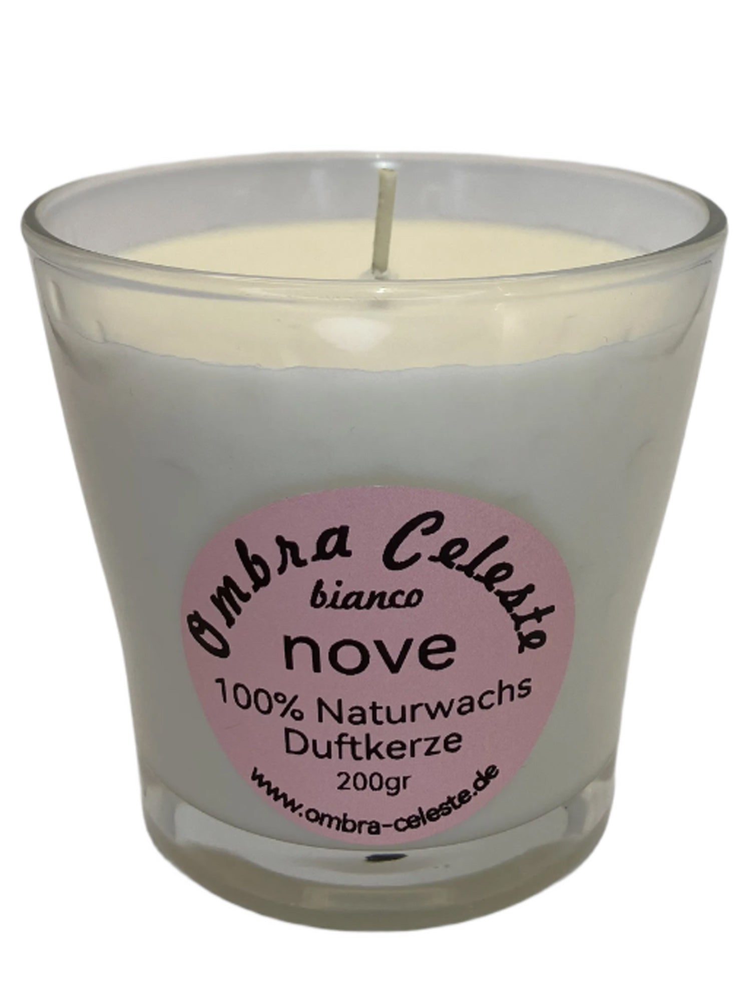 Weiße Duftkerze Ombra Celeste nove bianco – 200g Naturwachs, vegan & handgegossen – mit Eukalyptus, Orange und Zimt