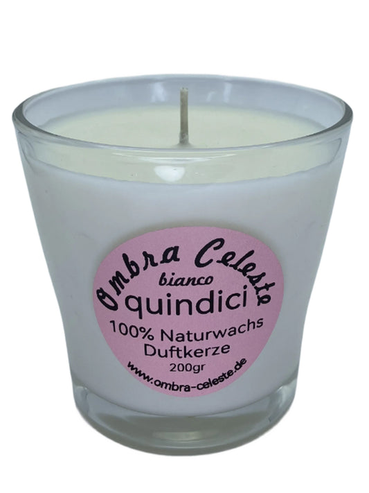Handgegossene 200g Duftkerze Ombra Celeste quindici – Naturwachs mit Bergamotte, Lavendel und Kamille im weißen Glas